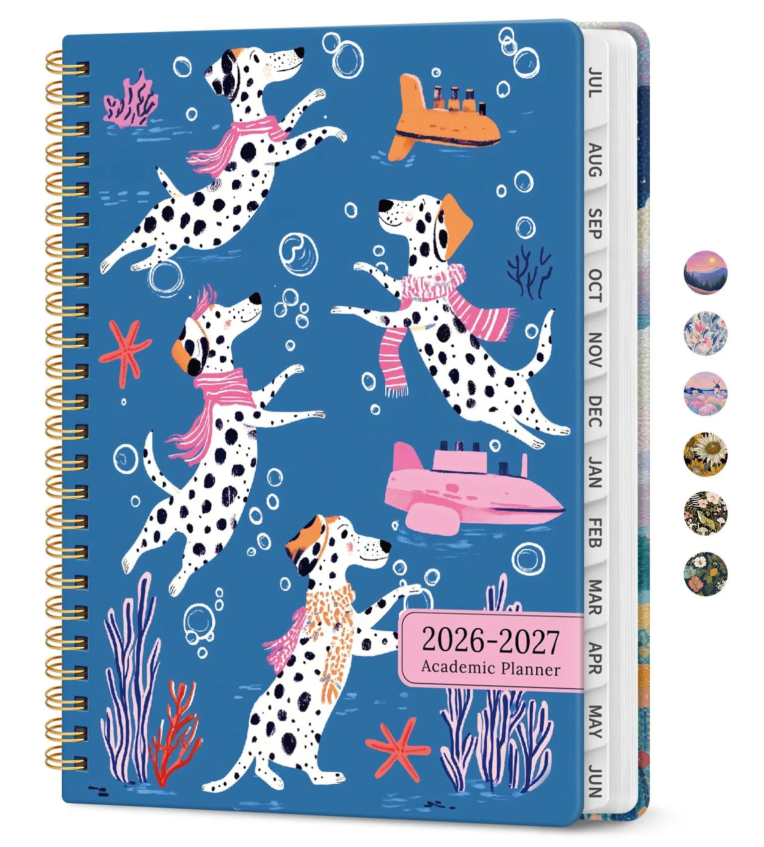 Taja 2026-2027 Academic Planner 146 Pages (A5 Size) | Monthly & Weekly Jul 2026-Jun 2027 Planner Calendar — U-Submerged Dalmatians