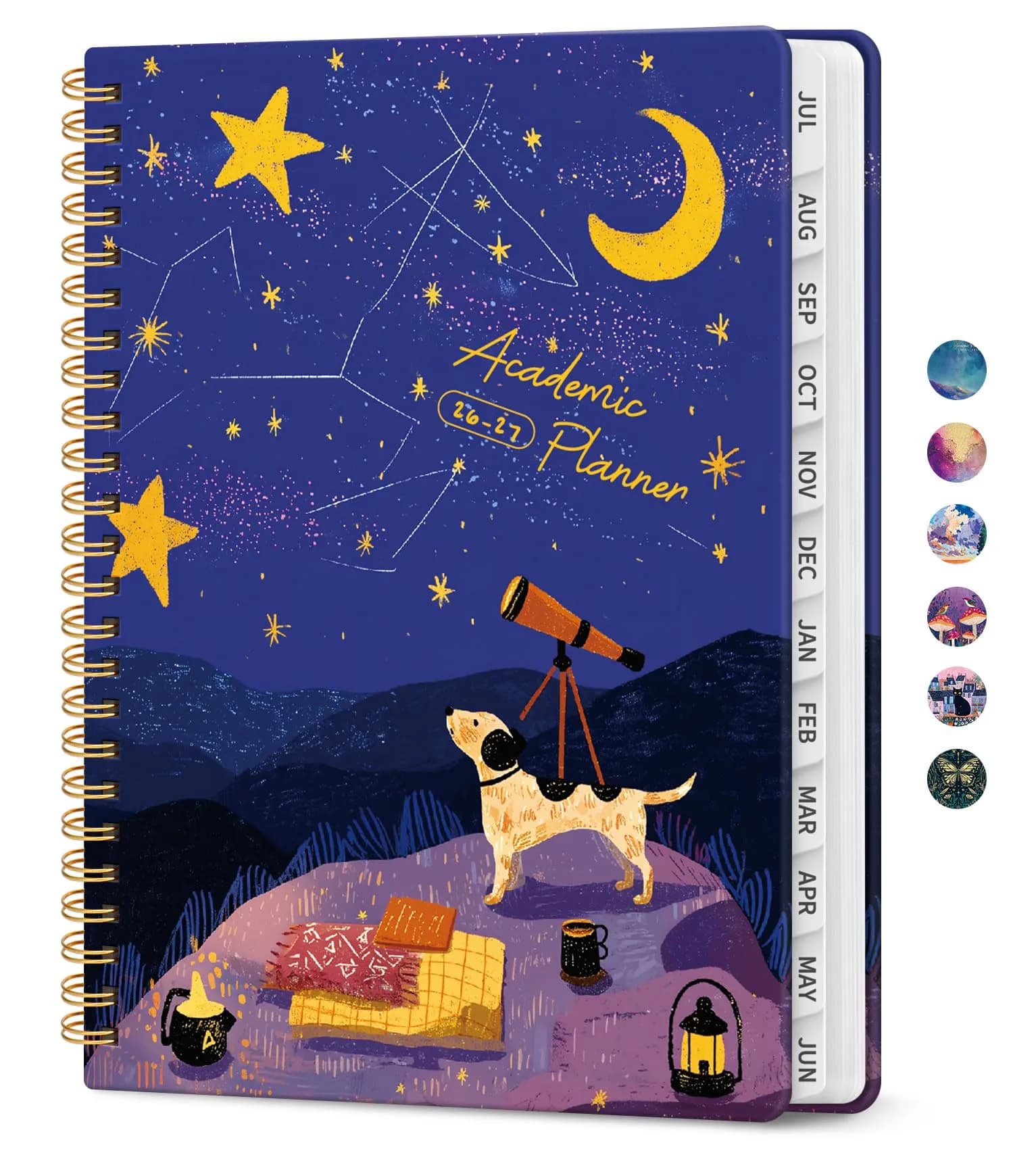 Taja Academic Planner 2026-2027, Jul 2026-Jun 2027 Monthly & Weekly Planner 16 cm (6.3") x 21.6 cm (8.5") | Acid-Free Paper — V-Stargazing Pup / 6.3"x8.5"
