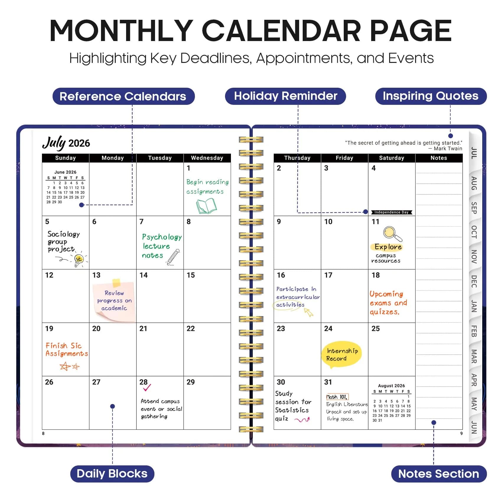 Taja Academic Planner 2026-2027, Jul 2026-Jun 2027 Monthly & Weekly Planner 16.0 cm x 21.6 cm (6.3"x8.5") | Acid-Free Paper thumbnail 2