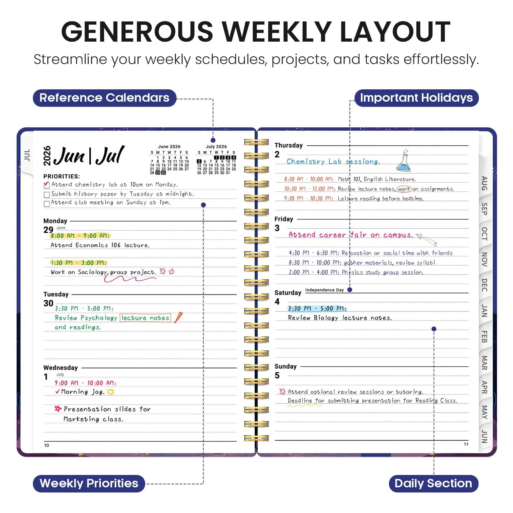 Taja Academic Planner 2026-2027, Jul 2026-Jun 2027 Monthly & Weekly Planner 16.0 cm x 21.6 cm (6.3"x8.5") | Acid-Free Paper thumbnail 3