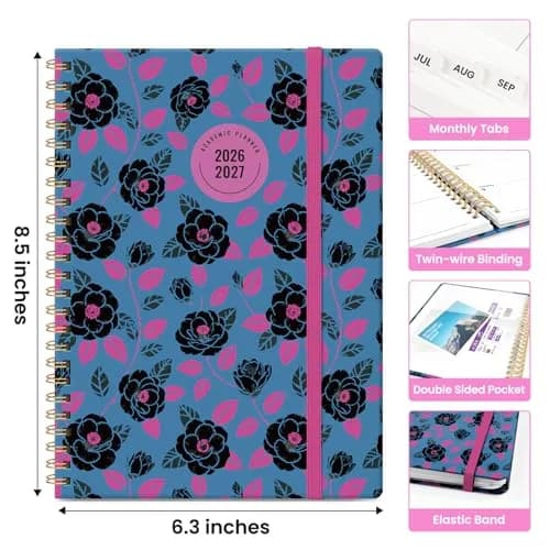 Taja Academic Planner 2026-2027, Monthly & Weekly Jul 2026-Jun 2027, A5 Size (6.3"x8.5") | Spiral Bound Hardcover with Elastic Closure thumbnail 4
