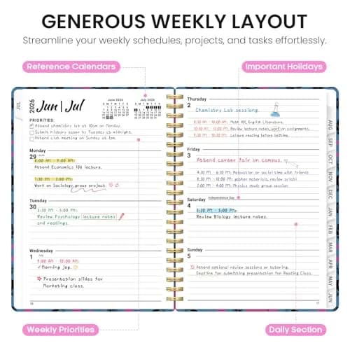 Taja Academic Planner 2026-2027, Monthly & Weekly Jul 2026-Jun 2027, A5 Size (6.3"x8.5") | Spiral Bound Hardcover with Elastic Closure thumbnail 3