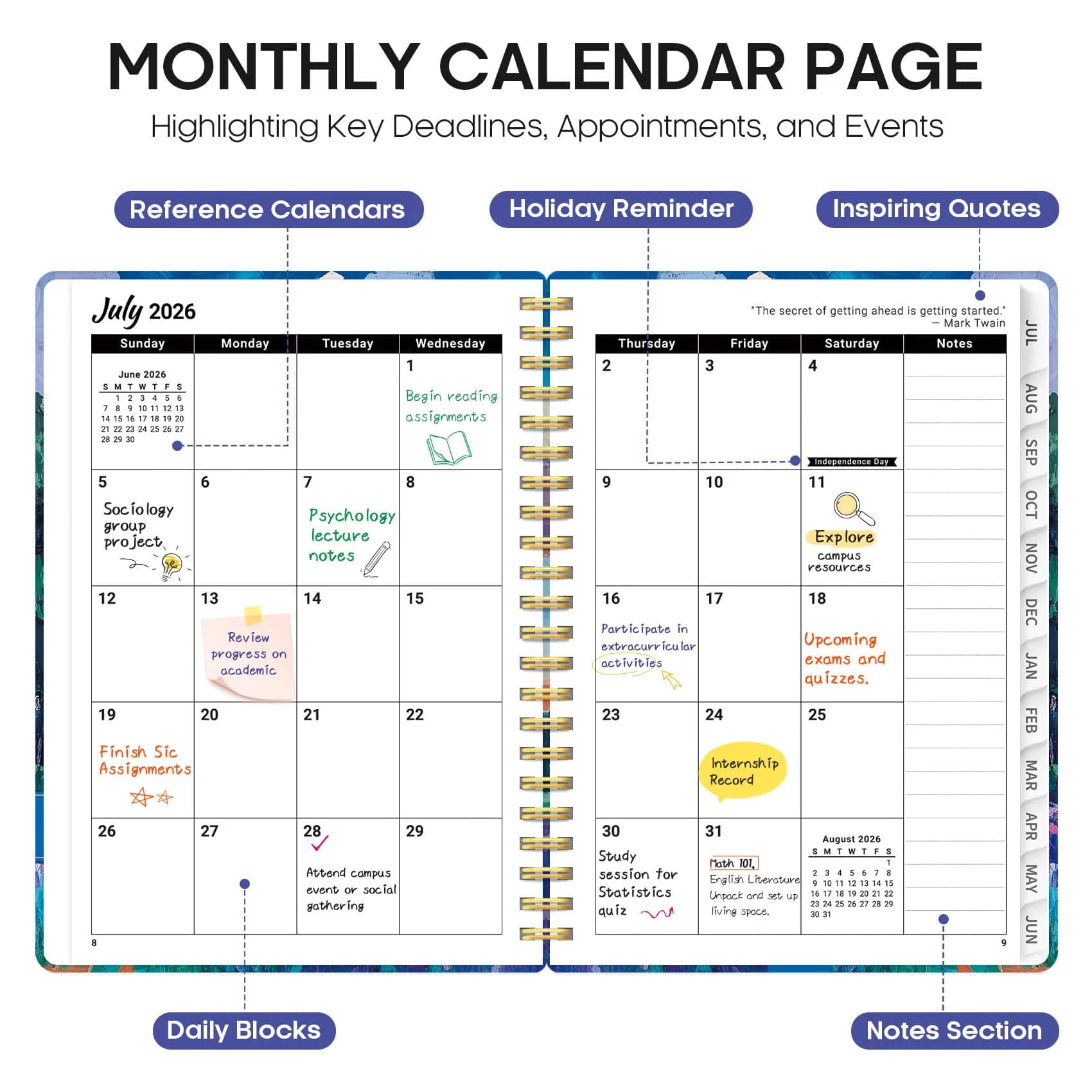 Taja Academic Planner 2026-2027, Jul 2026-Jun 2027 Monthly & Weekly Planner 16.0 cm (6.3") x 21.6 cm (8.5") | Acid-Free Paper thumbnail 2