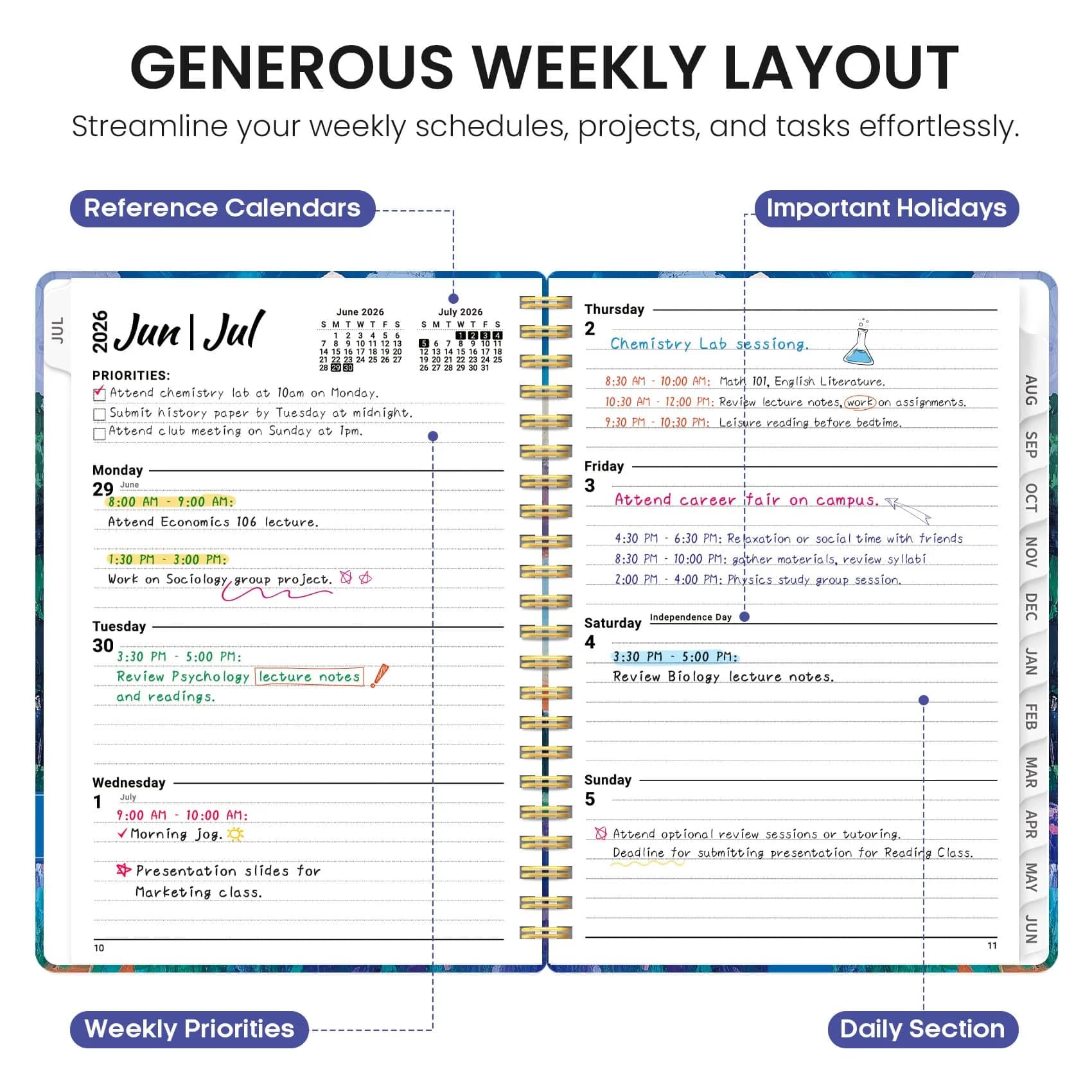 Taja Academic Planner 2026-2027, Jul 2026-Jun 2027 Monthly & Weekly Planner 16.0 cm (6.3") x 21.6 cm (8.5") | Acid-Free Paper thumbnail 3