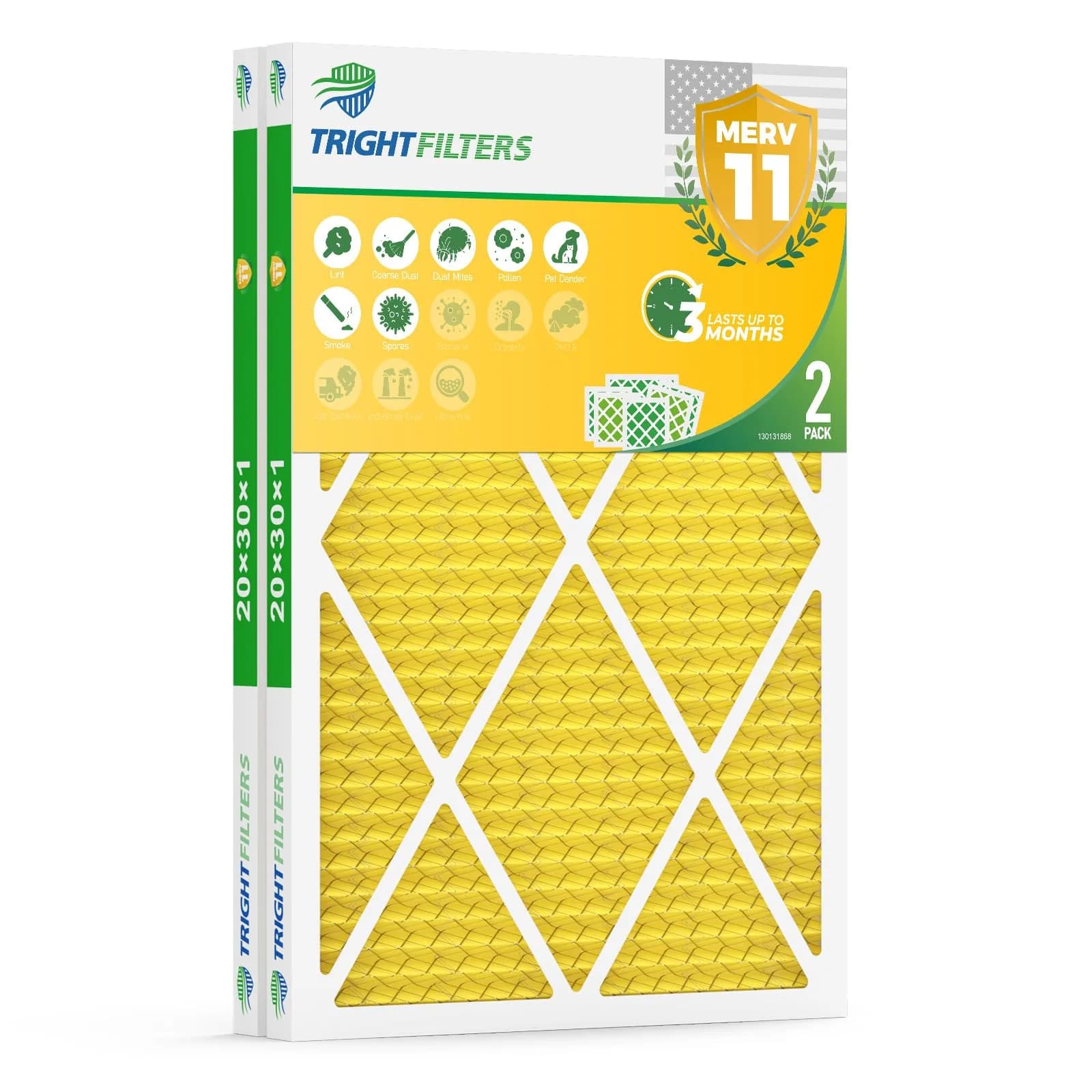TRIGHTFILTERS 20x30x1 Air Filter MERV 11 HVAC Furnace Filter Pleated 2 Pack | Electrostatic Dust Capture