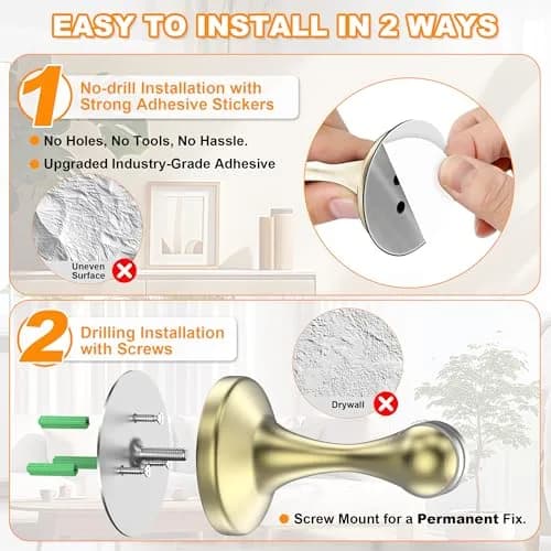 Crosize Magnetic Door Stoppers 6 Pack, Stainless Steel Door Stops, Gold | Strong Magnetism for Heavy Doors thumbnail 4