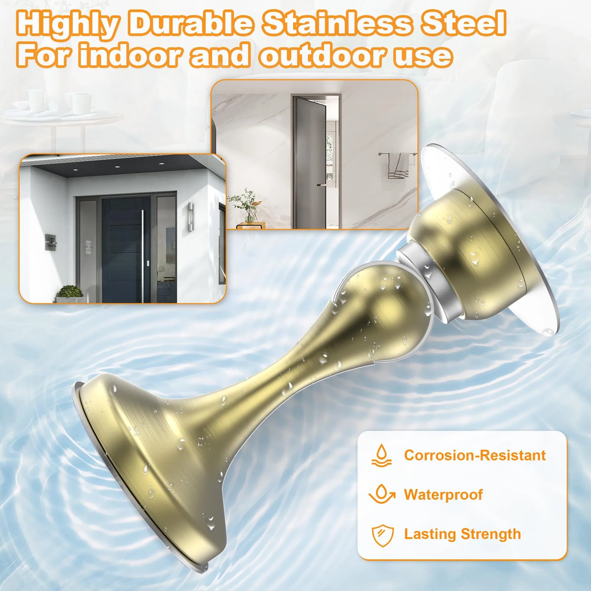 Crosize Magnetic Door Stoppers 6 Pack, Stainless Steel Door Stops with Adhesive & Screws, Gold - view 6