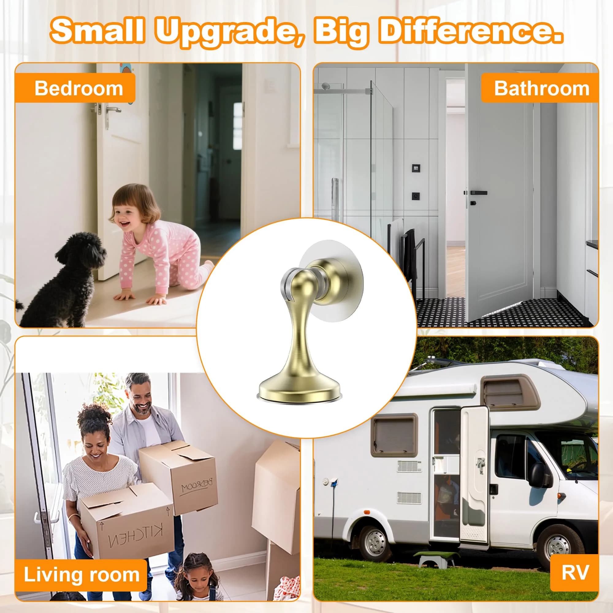 Crosize Magnetic Door Stoppers 6 Pack, Stainless Steel Door Stops with Adhesive & Screws, Gold - view 7