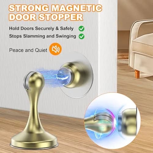 Crosize Magnetic Door Stoppers 6 Pack, Stainless Steel Door Stops, Gold | Strong Magnetism for Heavy Doors thumbnail 3