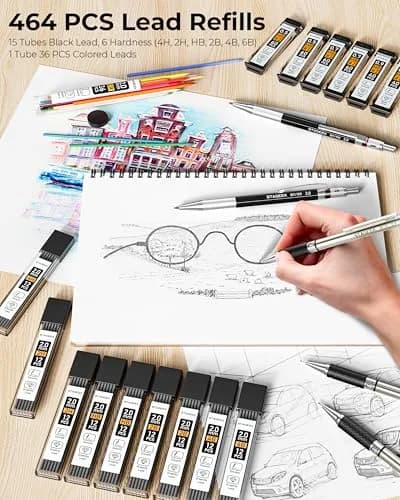 STAGEEK Mechanical Pencil Set with Leather Bag, 0.5/0.7/0.9/2.0mm, 30-Piece | Smooth Ink Flow thumbnail 6