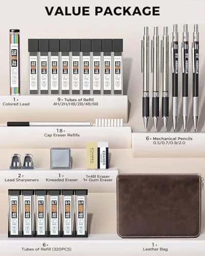 STAGEEK Mechanical Pencil Set with Leather Bag, 0.5/0.7/0.9/2.0mm, 30-Piece | Smooth Ink Flow thumbnail 8