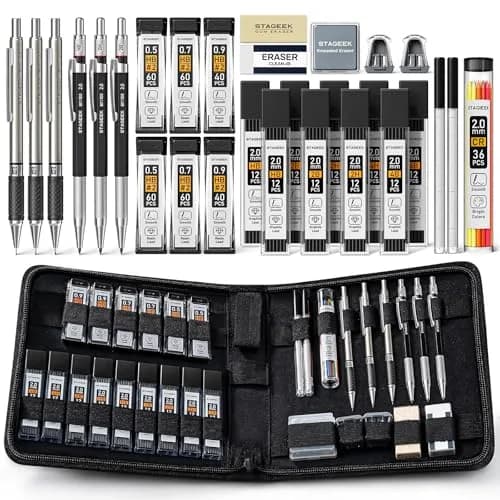 STAGEEK Mechanical Pencil Set with Canvas Bag, 0.5mm, 0.7mm, 0.9mm, 2.0mm & 464 Lead Refills | Smooth Writing for Students & Professionals thumbnail 1