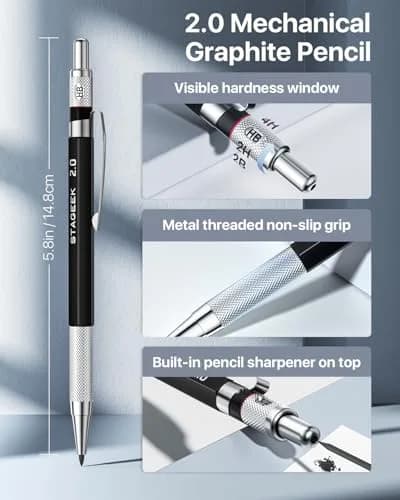 STAGEEK Mechanical Pencil Set with Canvas Bag, 0.5mm, 0.7mm, 0.9mm, 2.0mm & 464 Lead Refills | Smooth Writing for Students & Professionals thumbnail 5