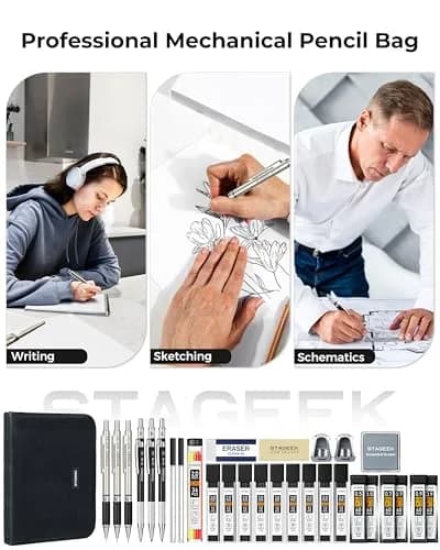 STAGEEK Mechanical Pencil Set with Canvas Bag, 0.5mm, 0.7mm, 0.9mm, 2.0mm & 464 Lead Refills | Smooth Writing for Students & Professionals thumbnail 3