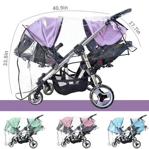 HSJH Double Stroller Rain Cover | Waterproof Weather Shield for Tandem Twin Strollers with Large See-Through Window thumbnail 2