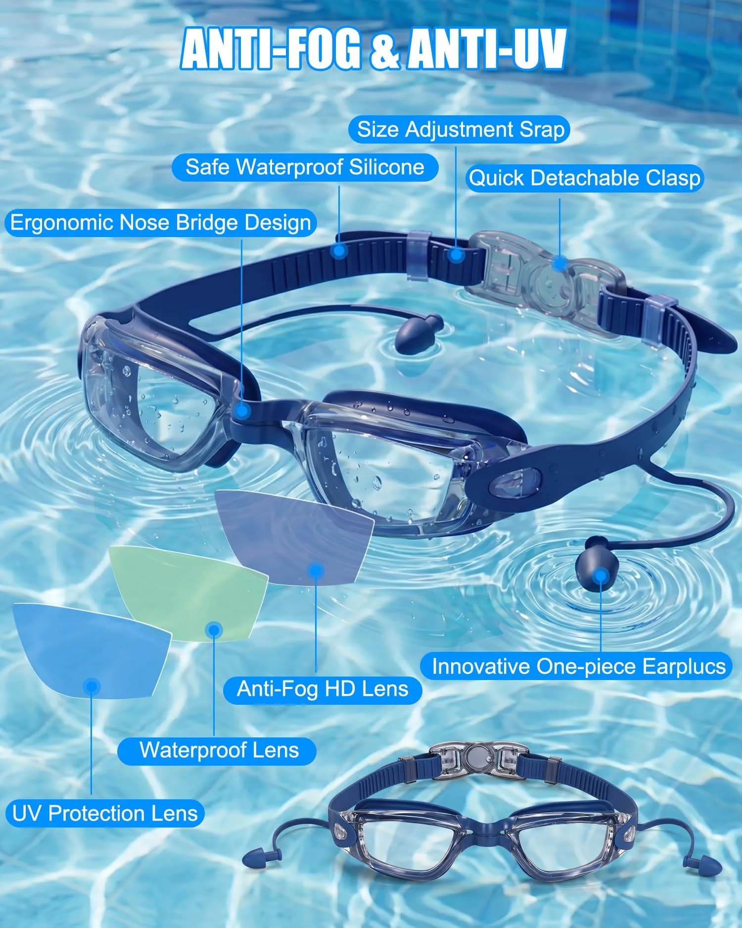 Aegend Swim Goggles Adult Youth | Clear Anti-Fog Lens, Leakproof Silicone Seal - view 4