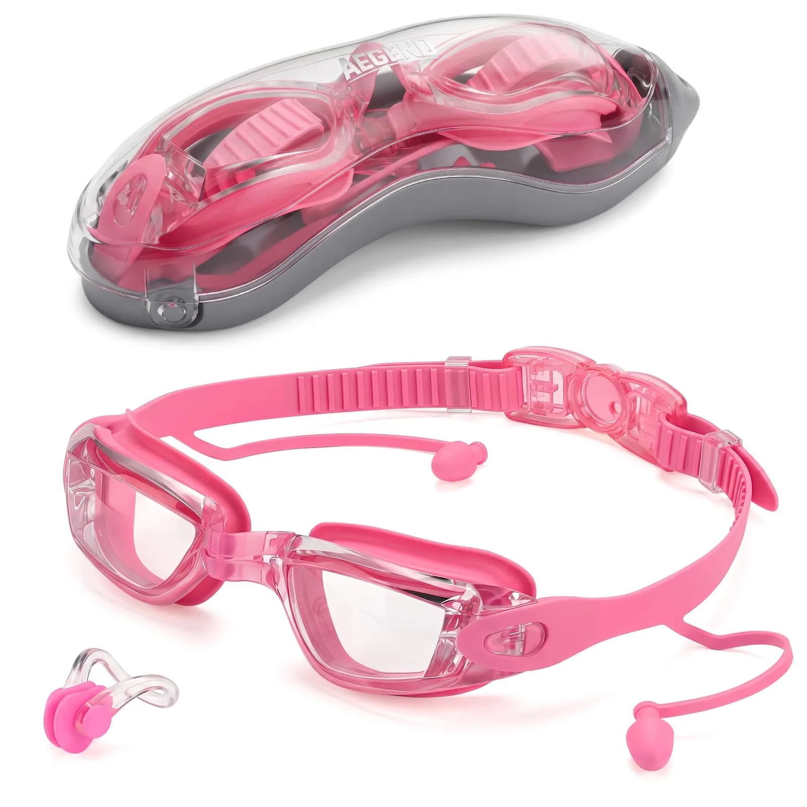 Aegend Swim Goggles for Adults & Youth | Pink Clear Lens with Anti-Fog & UV Protection
