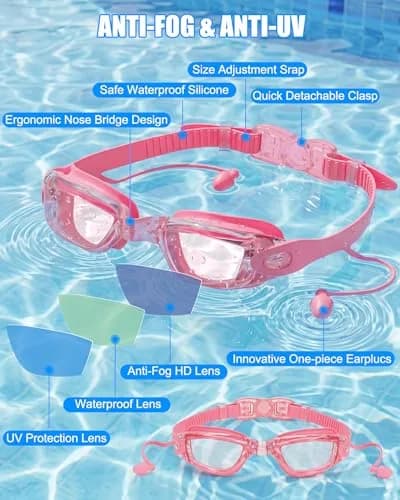 Aegend Swim Goggles for Adults & Youth | Pink Clear Lens with Anti-Fog & UV Protection thumbnail 4