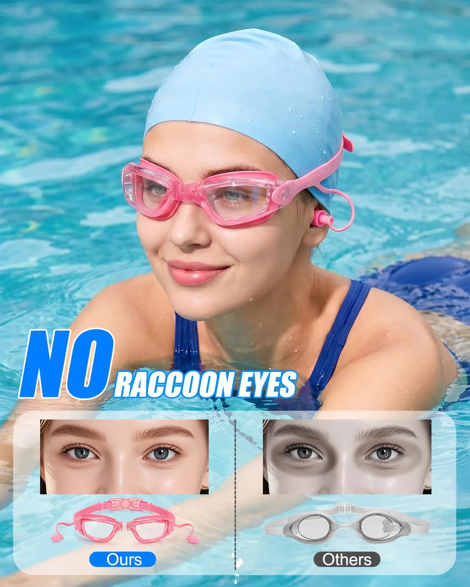 Aegend Swim Goggles for Adults & Youth | Pink Clear Lens with Anti-Fog & UV Protection - view 5