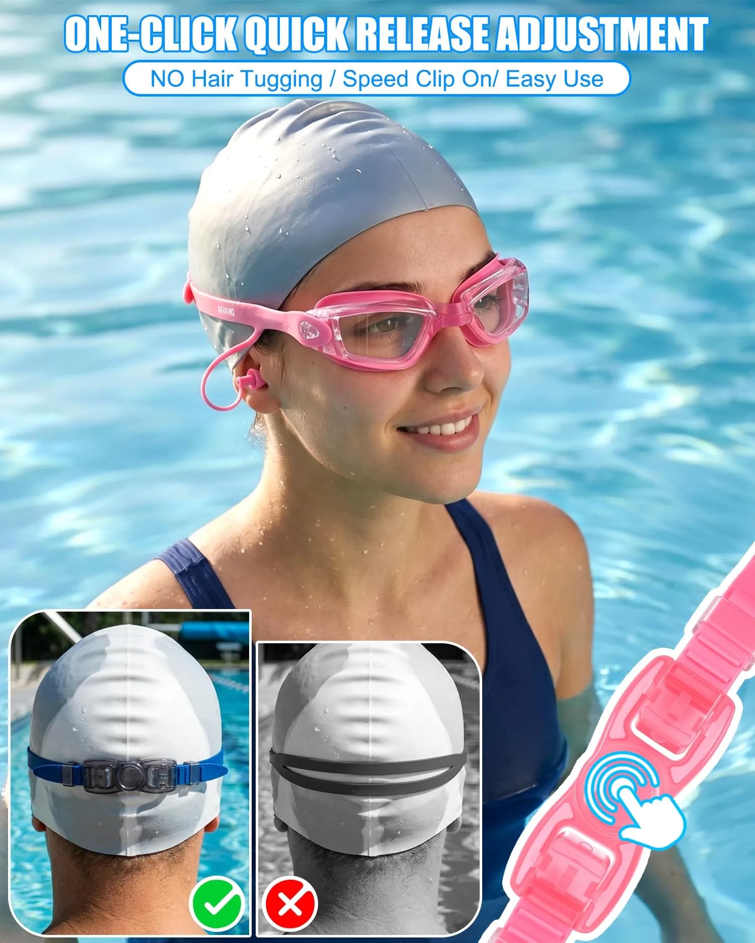 Aegend Swim Goggles for Adults & Youth | Pink Clear Lens with Anti-Fog & UV Protection - view 2