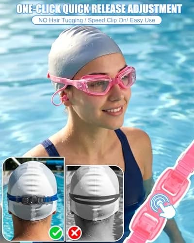Aegend Swim Goggles for Adults & Youth | Pink Clear Lens with Anti-Fog & UV Protection thumbnail 2