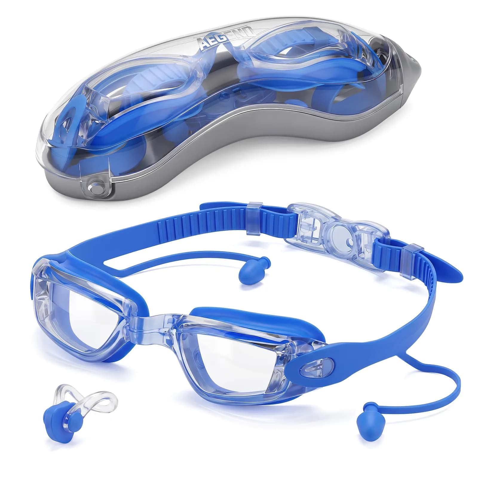 Aegend Swim Goggles Blue Clear Lens | Universal Fit Adult Youth No Leaking Anti-Fog UV Protection - main product image