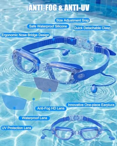 Aegend Swim Goggles Blue Clear Lens | Universal Fit Adult Youth No Leaking Anti-Fog UV Protection thumbnail 4