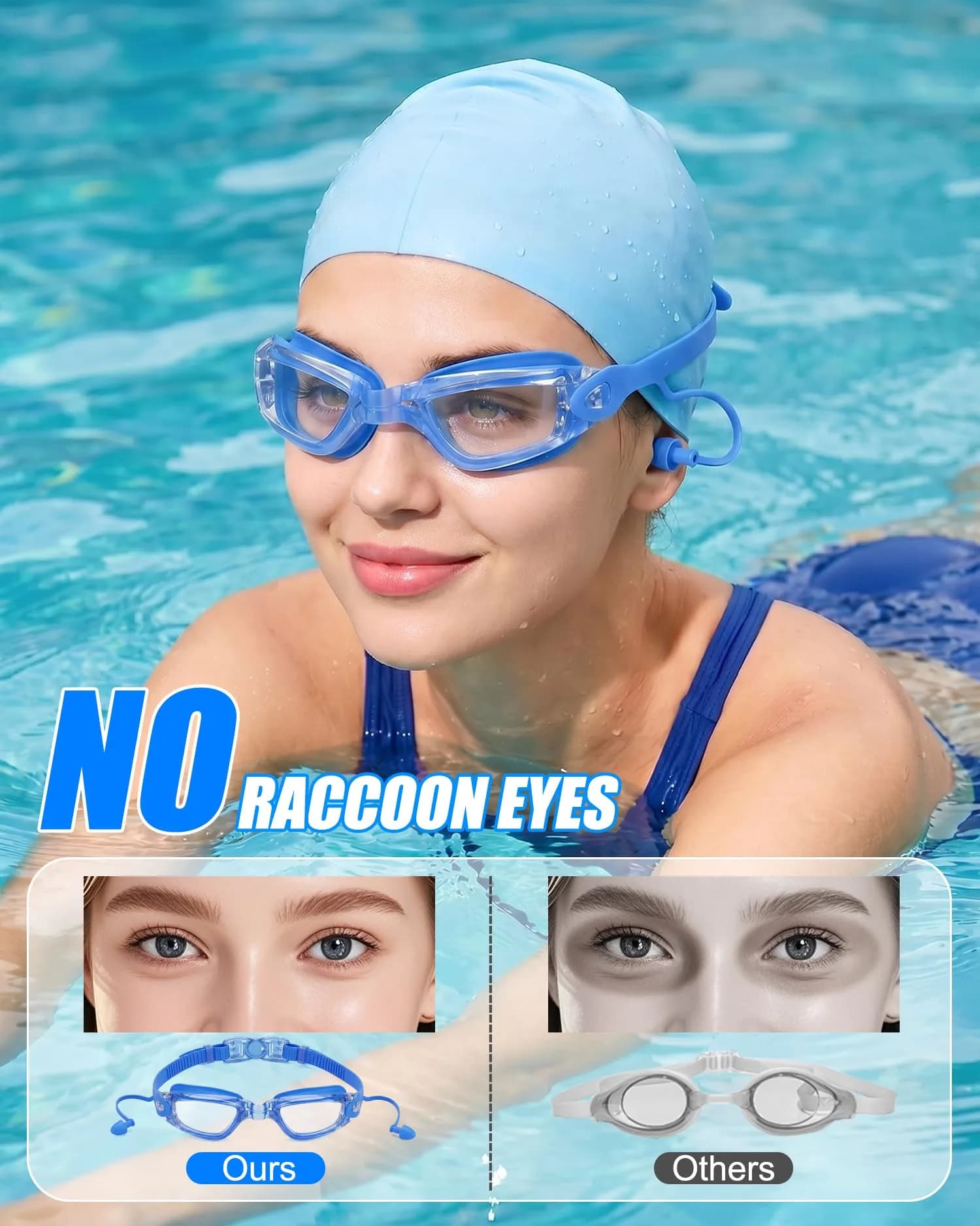 Aegend Swim Goggles Blue Clear Lens | Universal Fit Adult Youth No Leaking Anti-Fog UV Protection - view 5