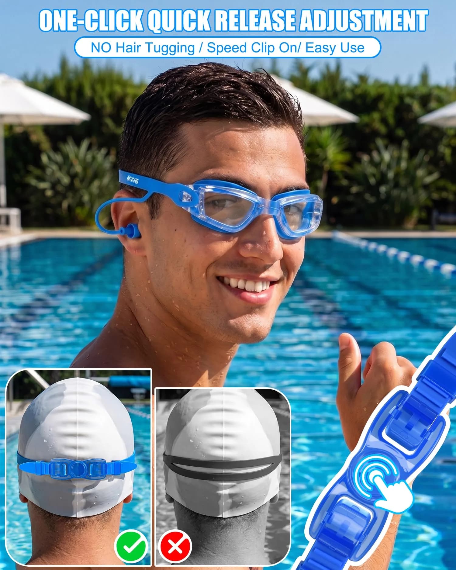 Aegend Swim Goggles Blue Clear Lens | Universal Fit Adult Youth No Leaking Anti-Fog UV Protection - view 2