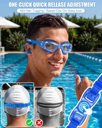 Aegend Swim Goggles Blue Clear Lens | Universal Fit Adult Youth No Leaking Anti-Fog UV Protection thumbnail 2