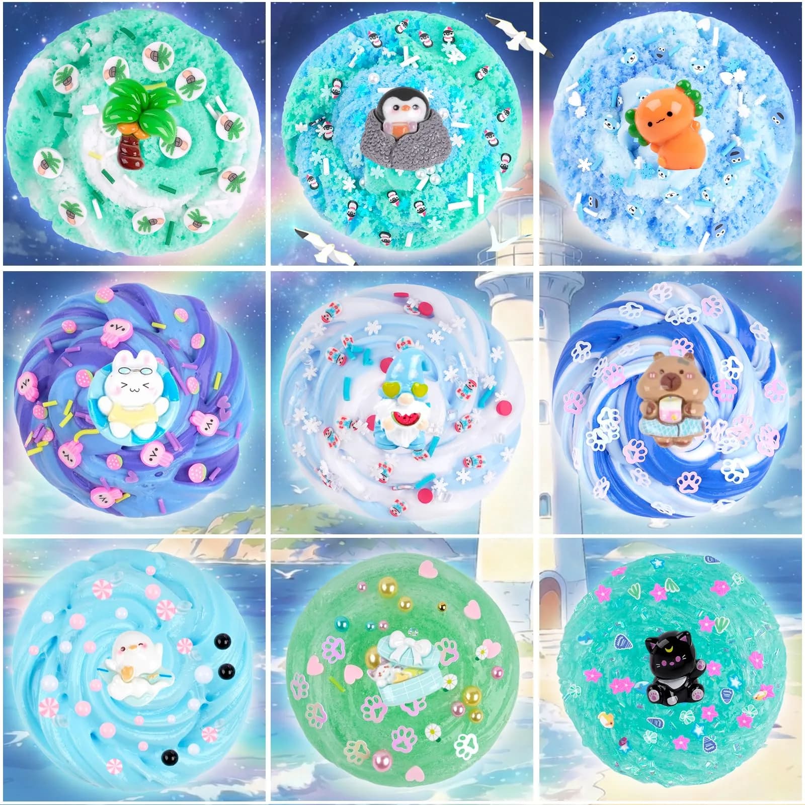 LAWOHO Gradient Slime Kit with Add-ins, 360ml Cloud, Butter & Clear Slime for Kids - view 3