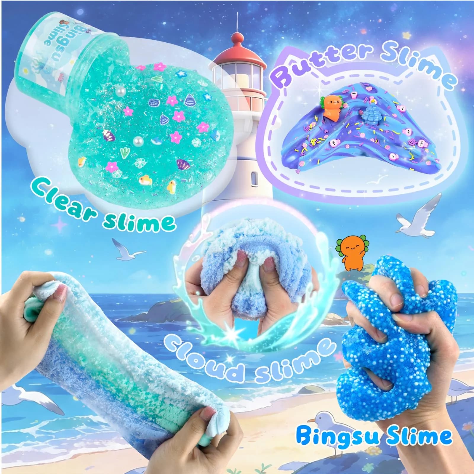 LAWOHO Gradient Slime Kit with Add-ins, 360ml Cloud, Butter & Clear Slime for Kids - view 5