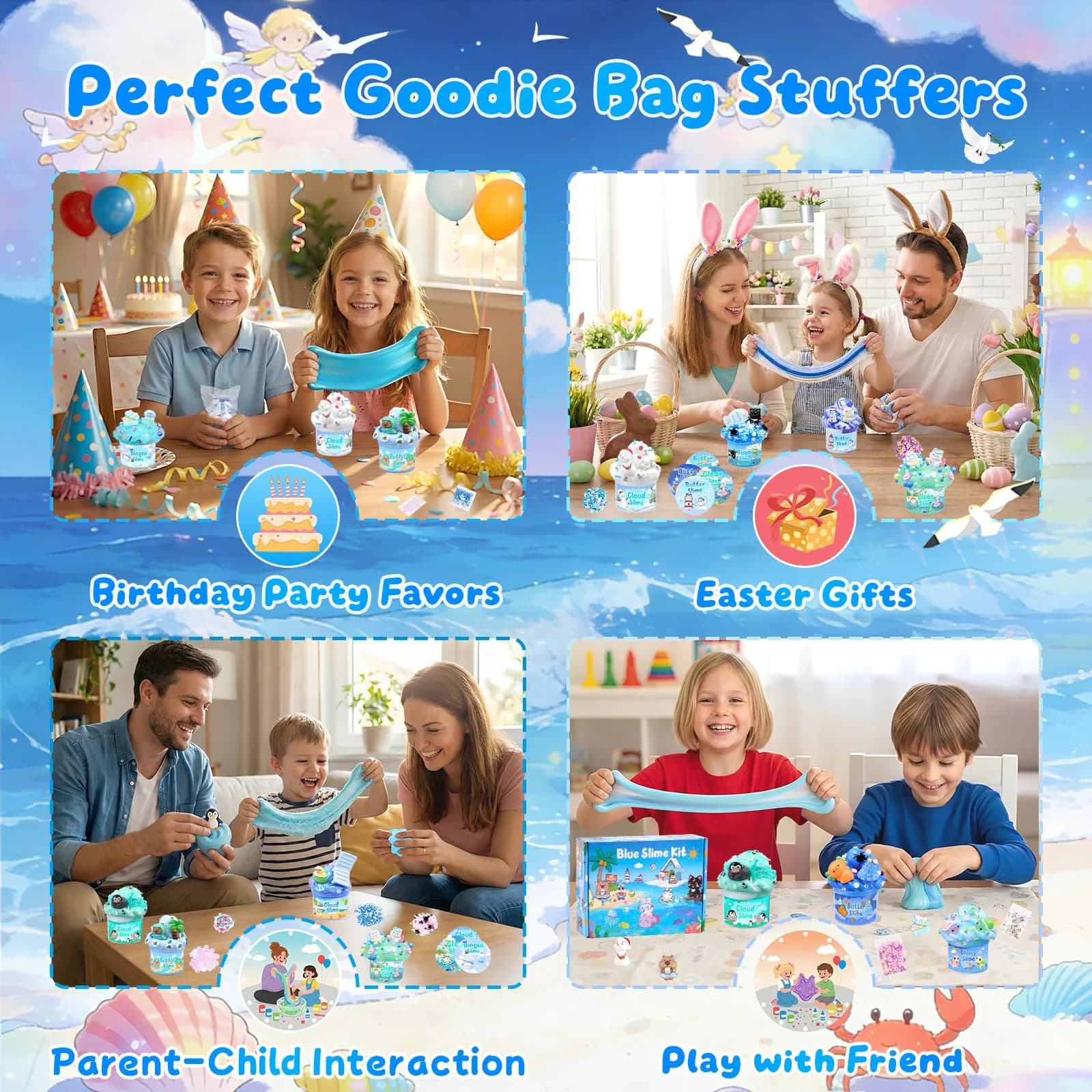 LAWOHO Gradient Slime Kit with Add-ins, 360ml Cloud, Butter & Clear Slime for Kids - view 7