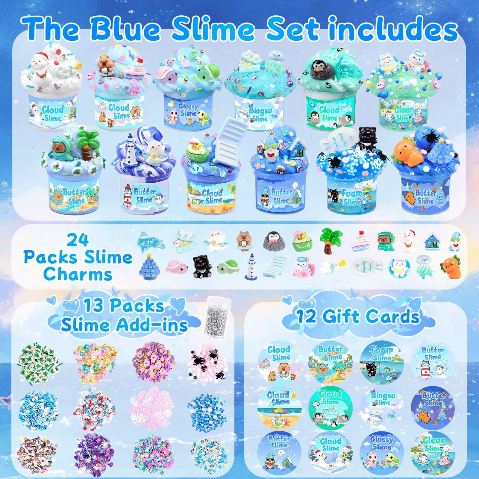 LAWOHO Gradient Slime Kit with Add-ins, 360ml Cloud, Butter & Clear Slime for Kids - view 9