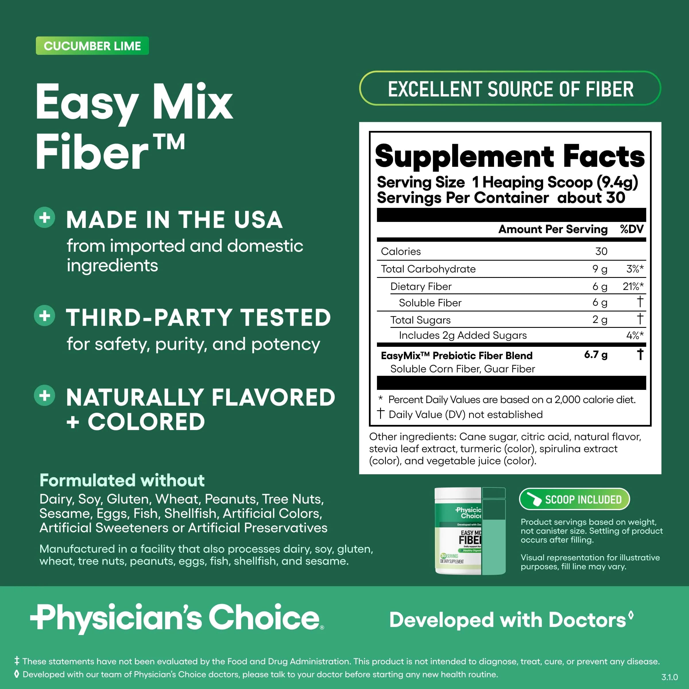 Physician's CHOICE Easy Mix Fiber Supplement 9.9oz (280g) | GLP-1 Friendly Daily Prebiotic Fiber Powder - view 7