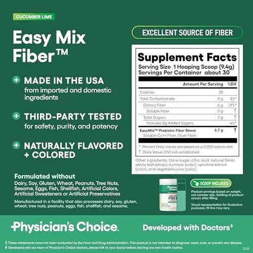 Physician's CHOICE Easy Mix Fiber Supplement 9.9oz (280g) | GLP-1 Friendly Daily Prebiotic Fiber Powder thumbnail 7