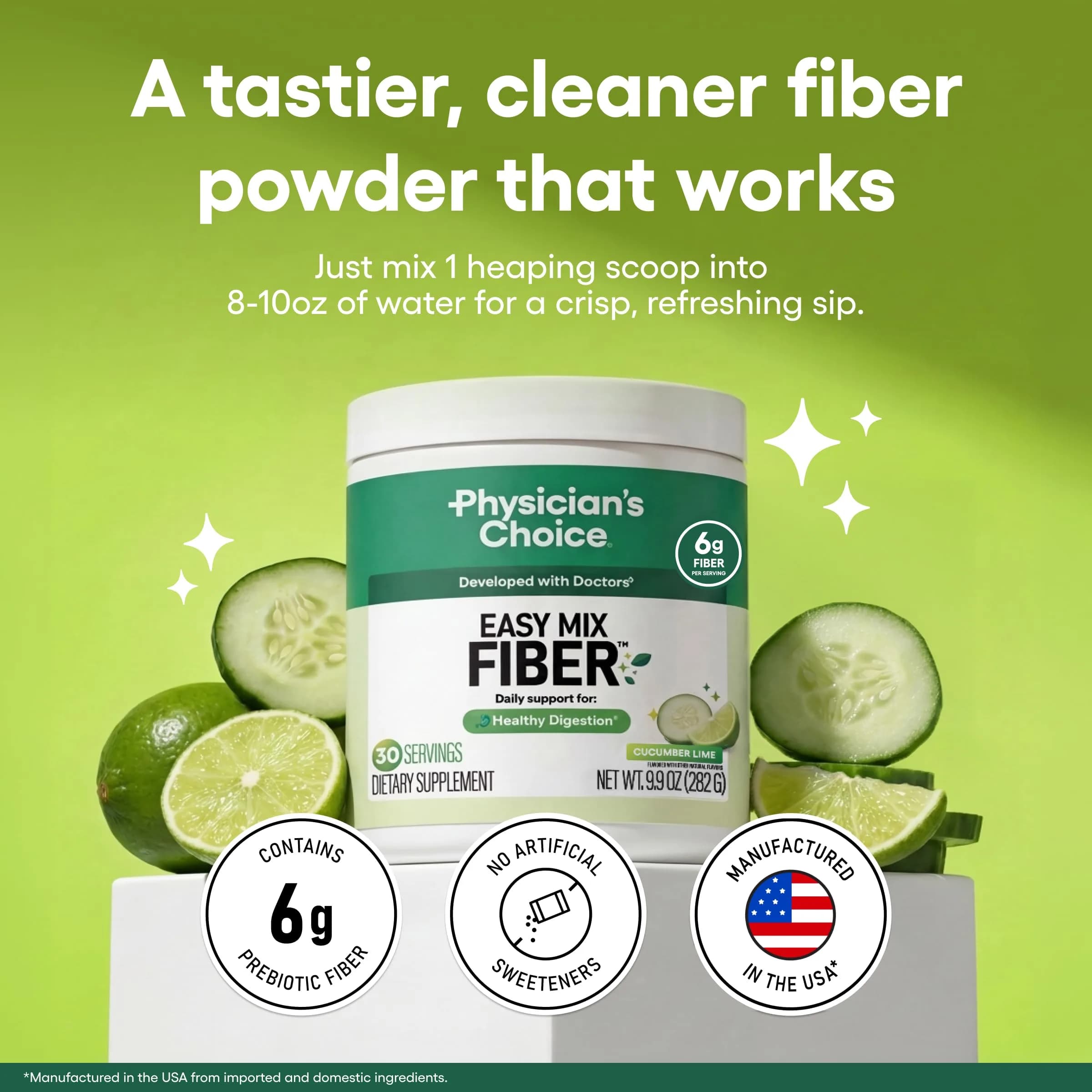 Physician's CHOICE Easy Mix Fiber Powder Supplement, Cucumber Lime Flavor, 9.9oz | Supports Digestion & Regularity - view 2
