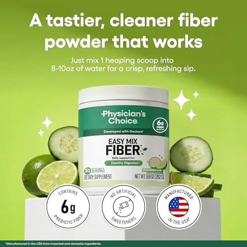 Physician's CHOICE Easy Mix Fiber Supplement 9.9oz (280g) | GLP-1 Friendly Daily Prebiotic Fiber Powder thumbnail 2