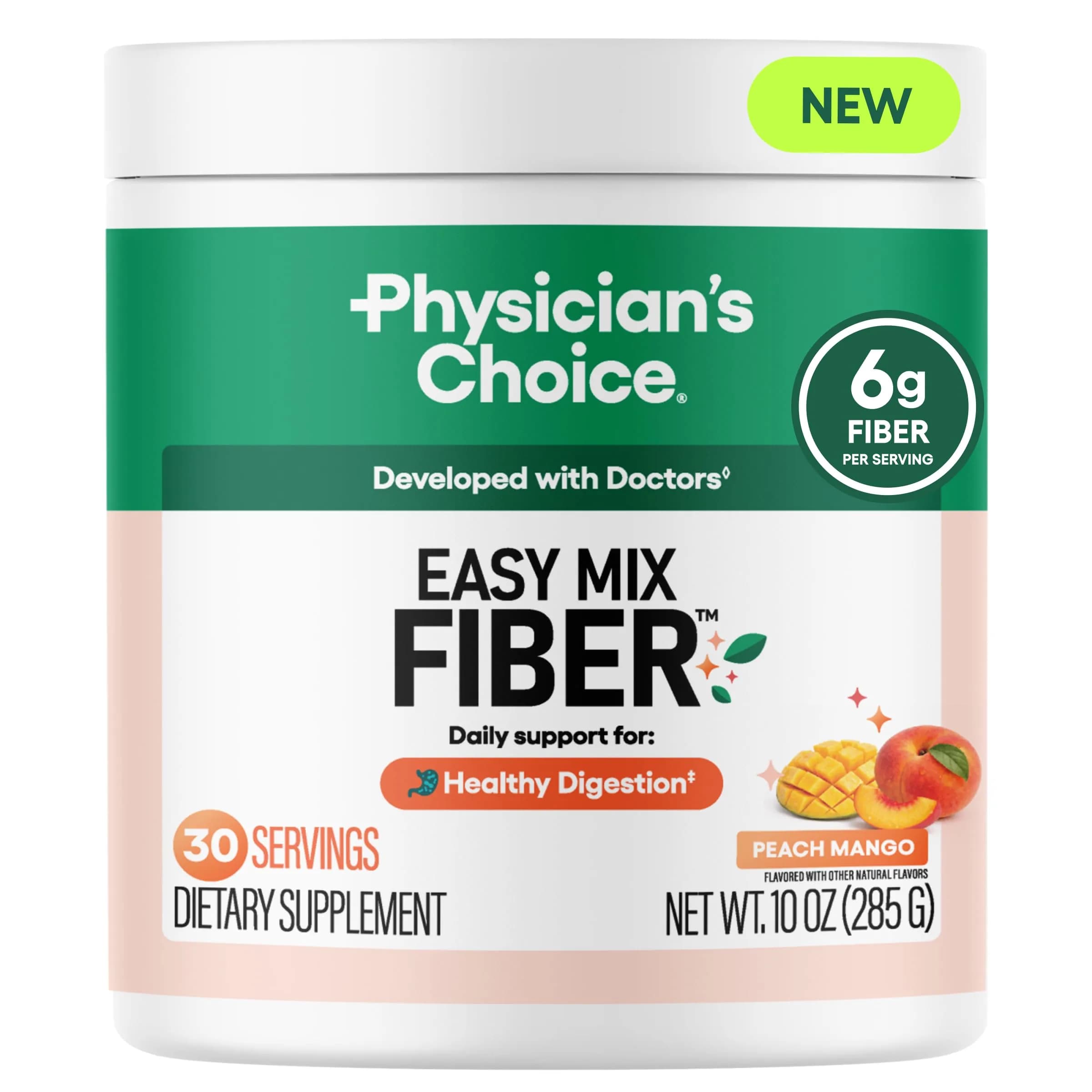 Physician's CHOICE Easy Mix Fiber Powder Peach Mango 10oz (283g) | Doctor-Developed Prebiotic Fiber for Gut Health