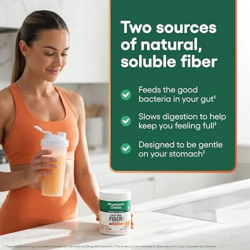 Physician's CHOICE Easy Mix Fiber Powder Peach Mango 10oz (283g) | Doctor-Developed Prebiotic Fiber for Gut Health thumbnail 4