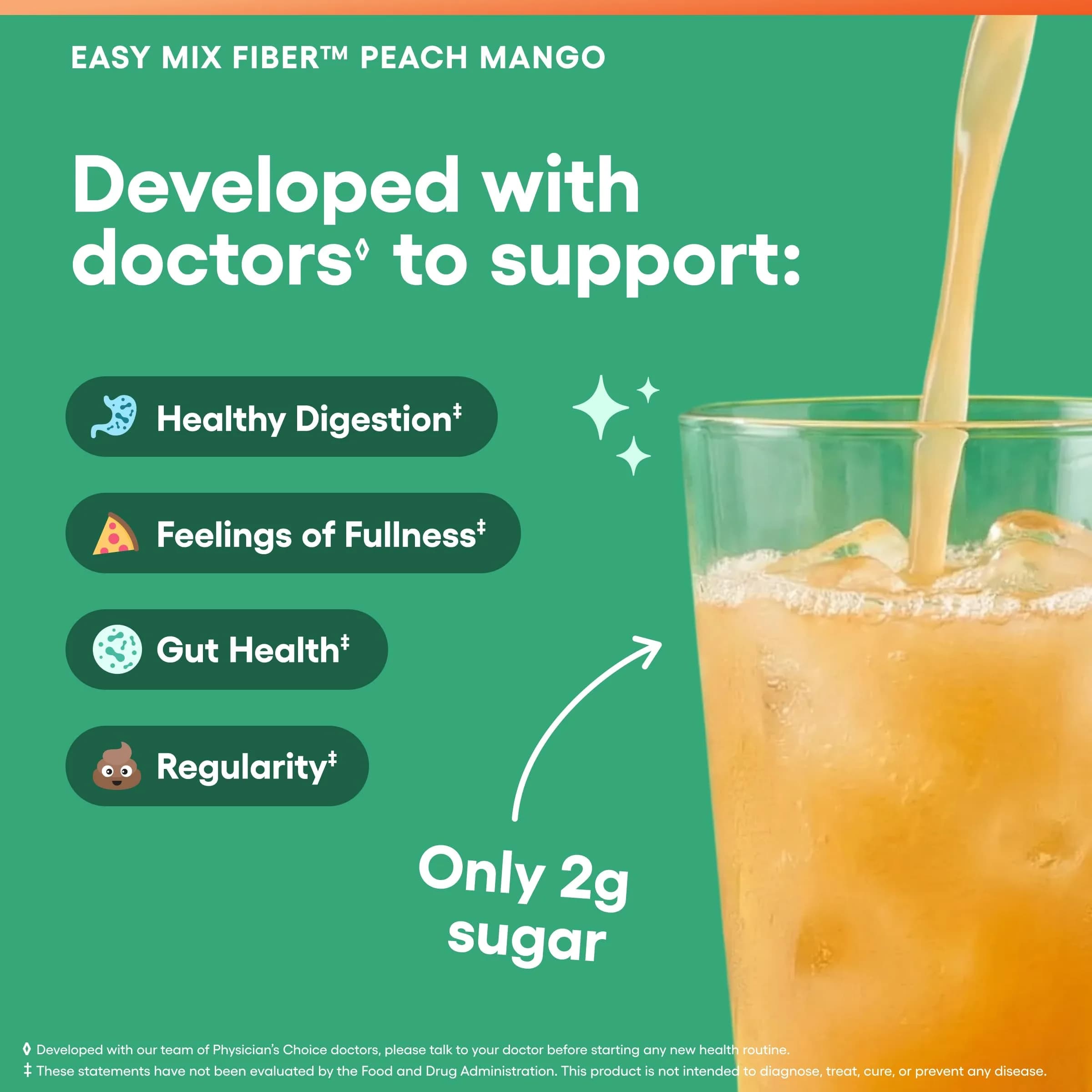 Physician's CHOICE Easy Mix Fiber Powder Peach Mango 10oz (283g) | Doctor-Developed Prebiotic Fiber for Gut Health - view 6
