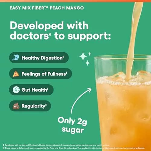 Physician's CHOICE Easy Mix Fiber Powder Peach Mango 10oz (283g) | Doctor-Developed Prebiotic Fiber for Gut Health thumbnail 6