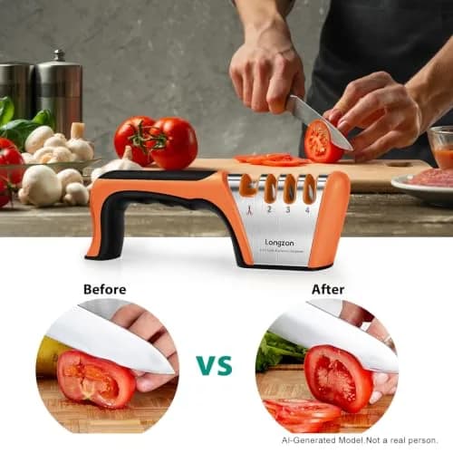 Longzon 4-Stage Knife Sharpener with Cut-Resistant Glove, Black+Orange | Restores Dull Blades in Seconds thumbnail 6