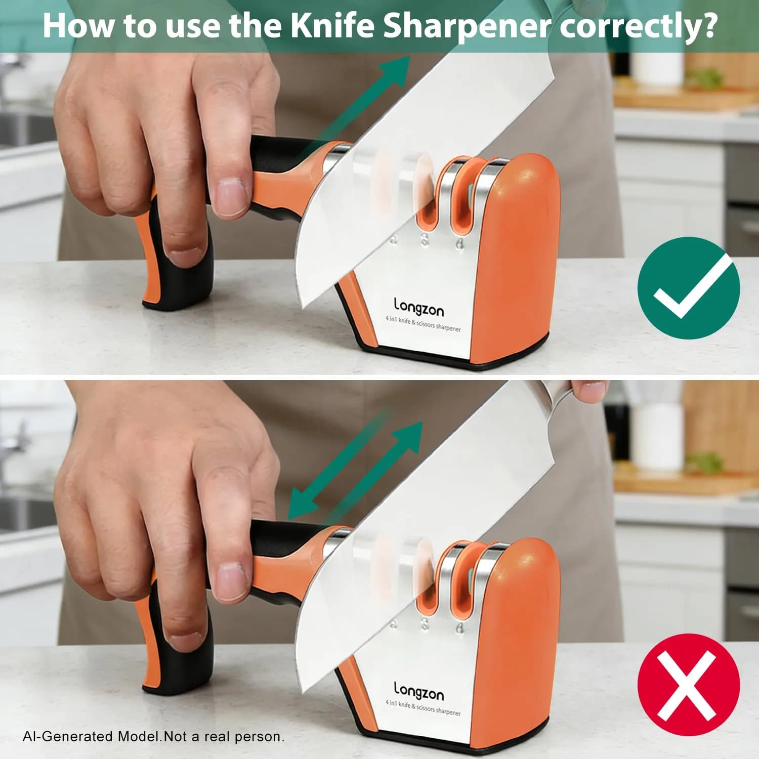 Longzon 4-Stage Knife Sharpener with Cut-Resistant Glove - Black+Orange - view 4