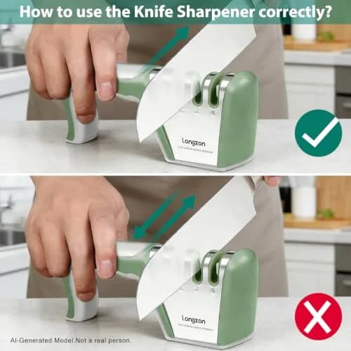 Longzon 4-Stage Knife Sharpener with Cut-Resistant Glove, Gray+Green | Sharpens All Blades Effortlessly thumbnail 4