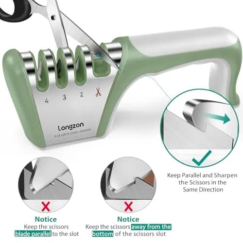 Longzon 4-Stage Knife Sharpener with Cut-Resistant Glove, Gray+Green | Sharpens All Blades Effortlessly thumbnail 6
