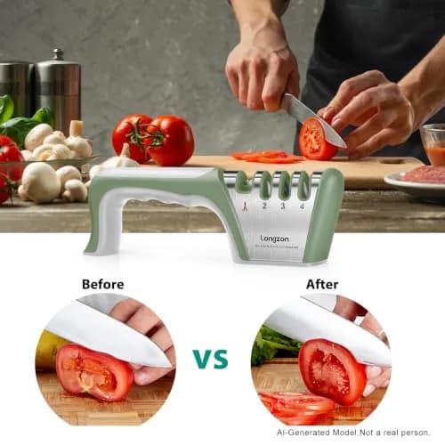 Longzon 4-Stage Knife Sharpener with Cut-Resistant Glove, Gray+Green | Sharpens All Blades Effortlessly thumbnail 7