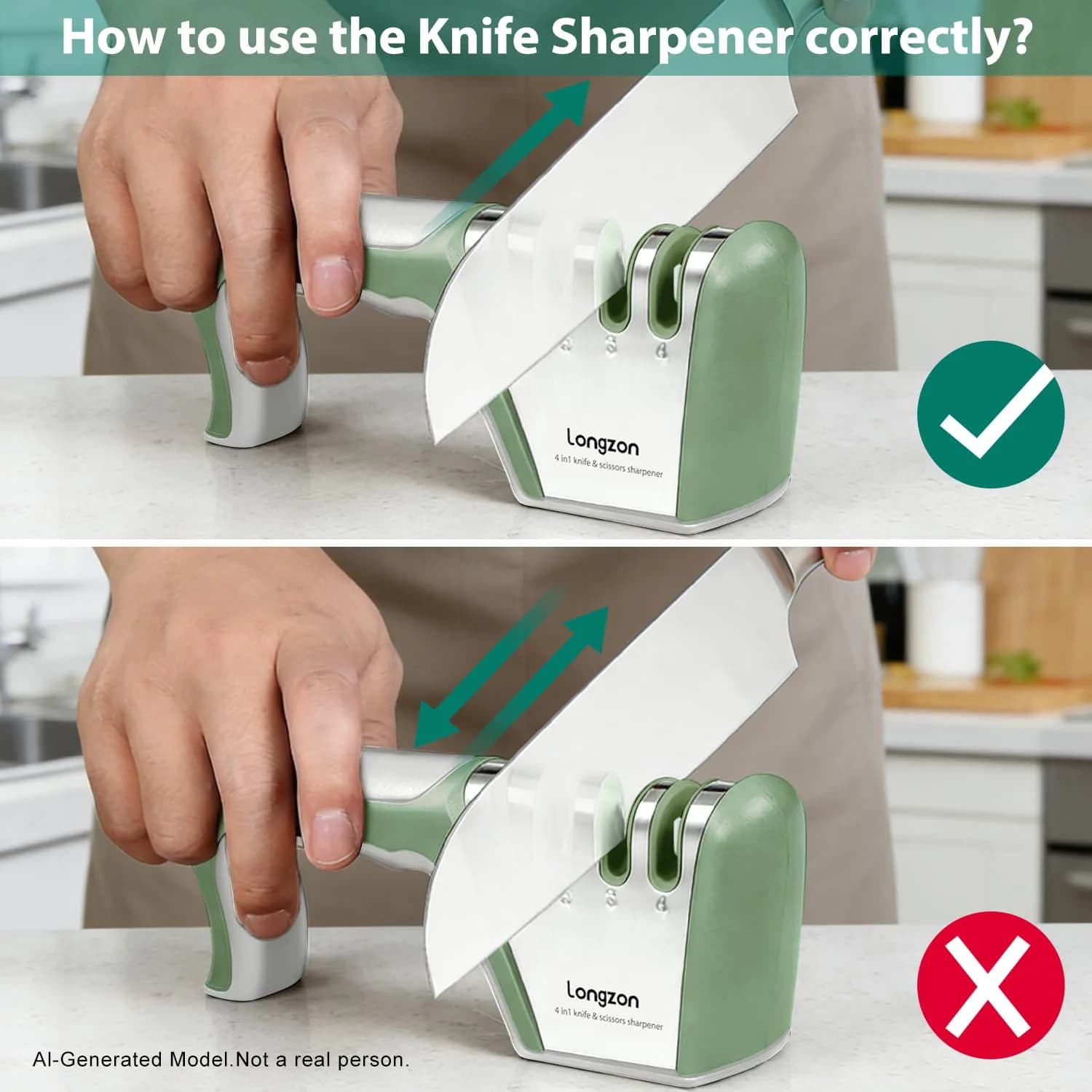 Longzon 5-in-1 Gray+Green Knife Sharpener with Cut-Resistant Glove - 4 Stage Sharpening - view 4