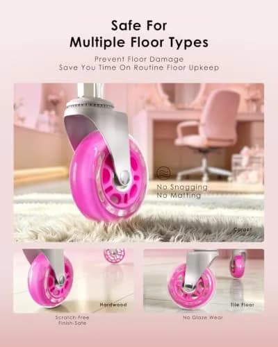 RidRed Pink Rollerblade Style Office Chair Wheels (5-Pack) | Heavy-Duty 650 lb Capacity, Smooth & Silent Rolling thumbnail 4