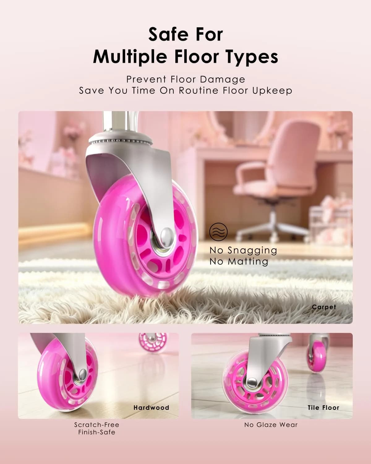 RidRed Pink Rollerblade Style Office Chair Wheels (5-Pack) | Heavy-Duty 650 lb Capacity, Smooth & Silent Rolling - view 4